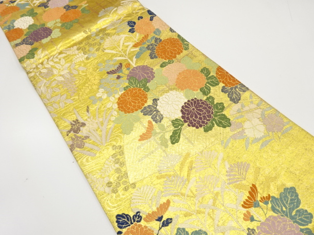 アンティーク　佐賀錦　扇に菊模様織り出し袋帯(材料)